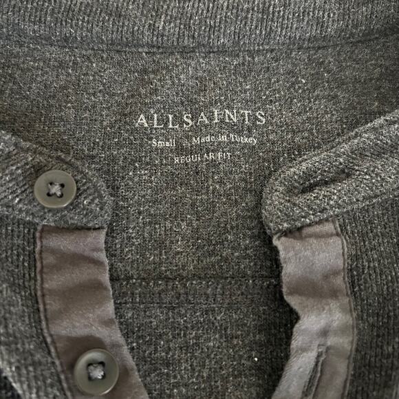 AllSaints Henley Shirt Pullover SZS Regular Fit Gray Long Sleeve Ribbed - Picture 5 of 10